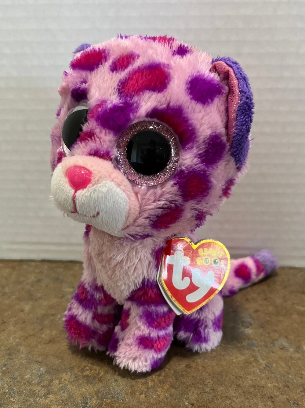 ty beanie boo's GLAMOUR 6" glitter eyes & nose leopard pink/purple plush toy
